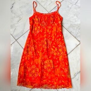 Vibrant Orange Floral sundress Dress. XS Womens or kids M